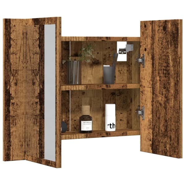 spejlskab m. LED-lys 60x12x45 cm konstrueret træ antikt træ