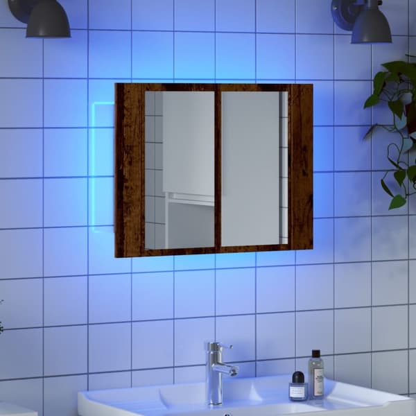 Spegelskåp med LED åldrat trä 60x12x45 cm konstruerat trä