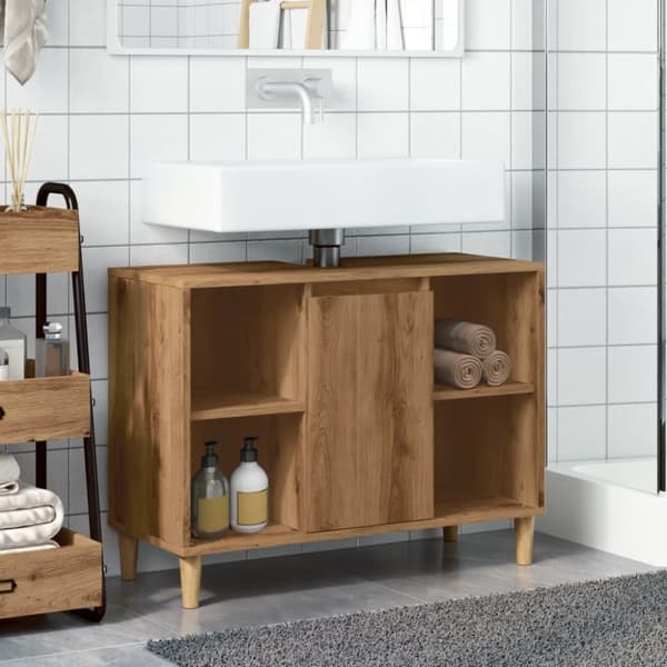 badeværelsesskab 80x33x60 cm konstrueret træ egetræsfarve