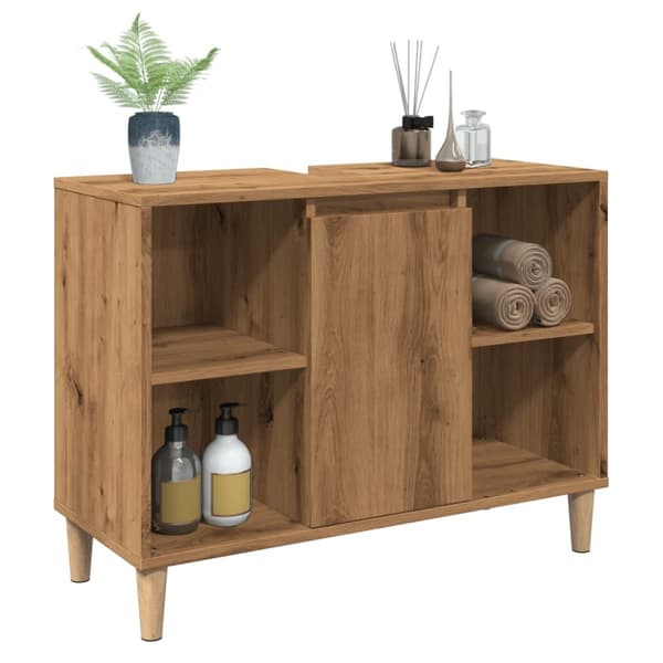 badeværelsesskab 80x33x60 cm konstrueret træ egetræsfarve