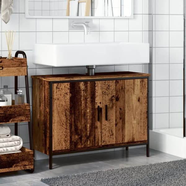 vaskeskab 80x30x60 cm konstrueret træ gammelt trælook