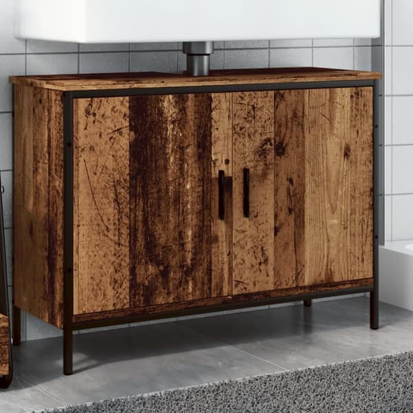 vaskeskab 80x30x60 cm konstrueret træ gammelt trælook