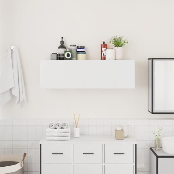 væghængt badeværelsesskab 100x25x30 cm konstrueret træ hvid