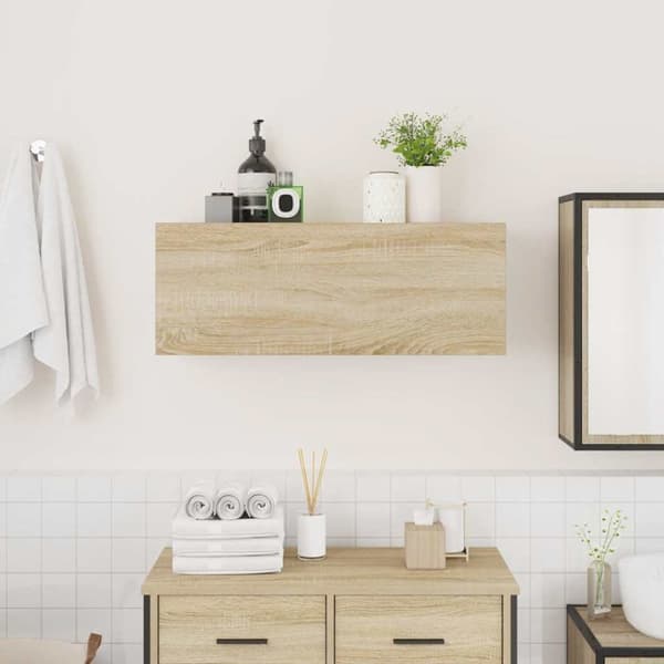 væghængt badeværelsesskab 80x25x30 cm konstrueret træ sonoma-eg