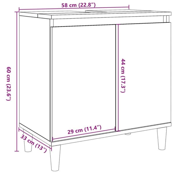 underskab til håndvask 58x33x60 cm konstrueret træ betongrå