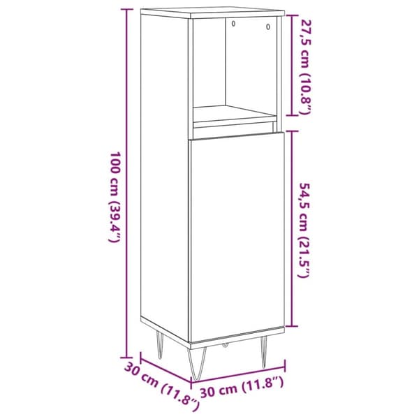 badeværelsesskab 30x30x100 cm konstrueret træ kunsteg