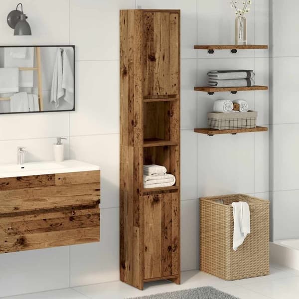 vidaXL badeværelsesskab 30x30x183,5 cm konstrueret træ antikt træ