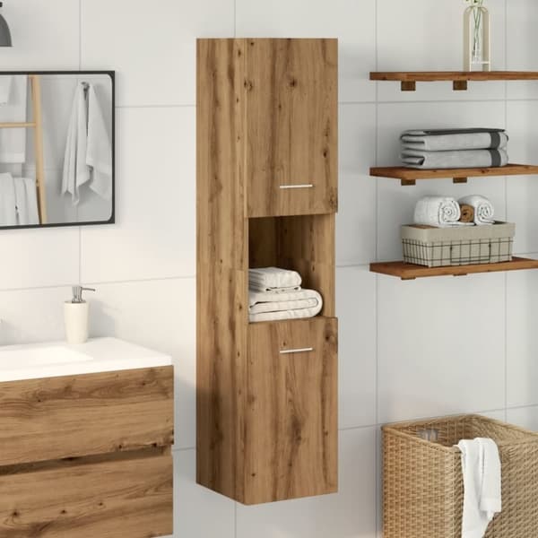 vidaXL Hengende baderomsskap artisan eik 30x30x130 cm konstruert tre