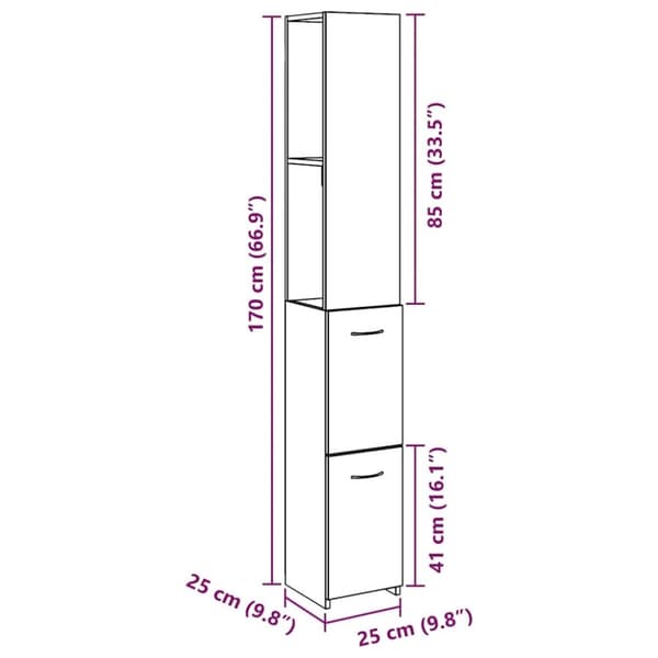 vidaXL badeværelsesskab 25x25x170 cm konstrueret træ kunsteg