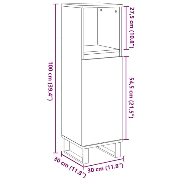 vidaXL Kylpyhuoneen kaappi betoninharmaa 30x30x100 cm tekninen puu