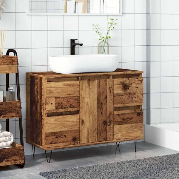 vidaXL badeværelsesskab 80x33x60 cm konstrueret træ gammelt træ-look