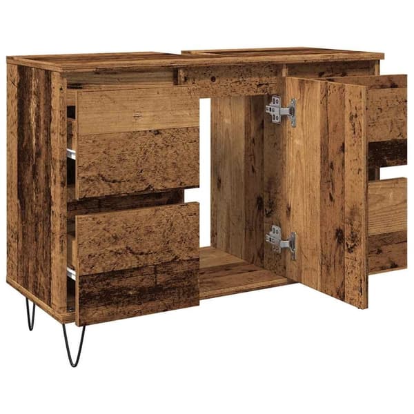 vidaXL badeværelsesskab 80x33x60 cm konstrueret træ gammelt træ-look