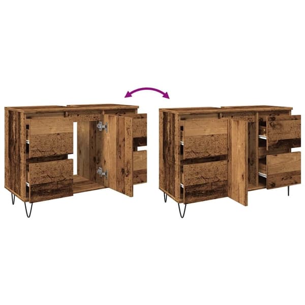 vidaXL badeværelsesskab 80x33x60 cm konstrueret træ gammelt træ-look