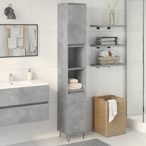 vidaXL Baderomsskap betonggrå 30x30x190 cm konstruert tre