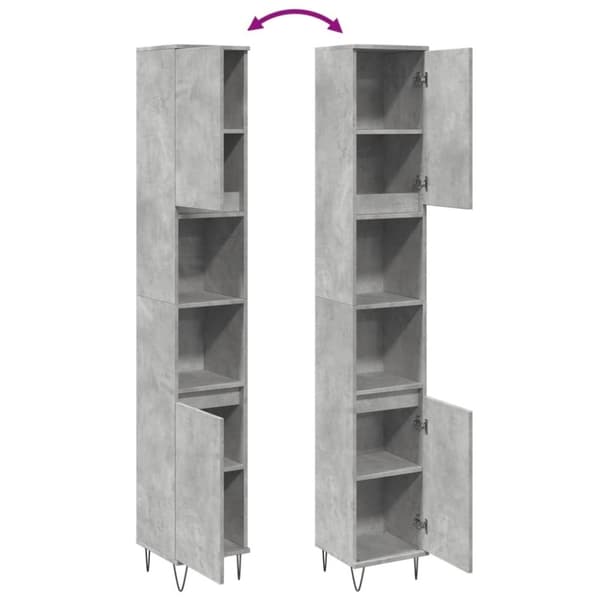 vidaXL Baderomsskap betonggrå 30x30x190 cm konstruert tre