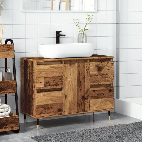 vidaXL Badrumsskåp gammalt trä 80x33x60 cm konstruerat trä