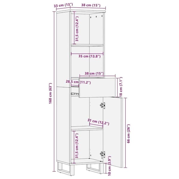 vidaXL badeværelsesskab 38x33x160 cm massivt mangotræ sort