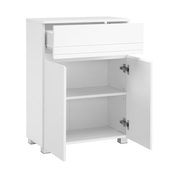 Liten förvaringsenhet med 1 låda och 2 st vitlackerade luckor - H80 cm