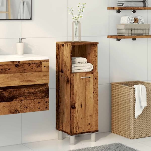 vidaXL badeværelsesskab 30x30x95 cm konstrueret træ antikt træ