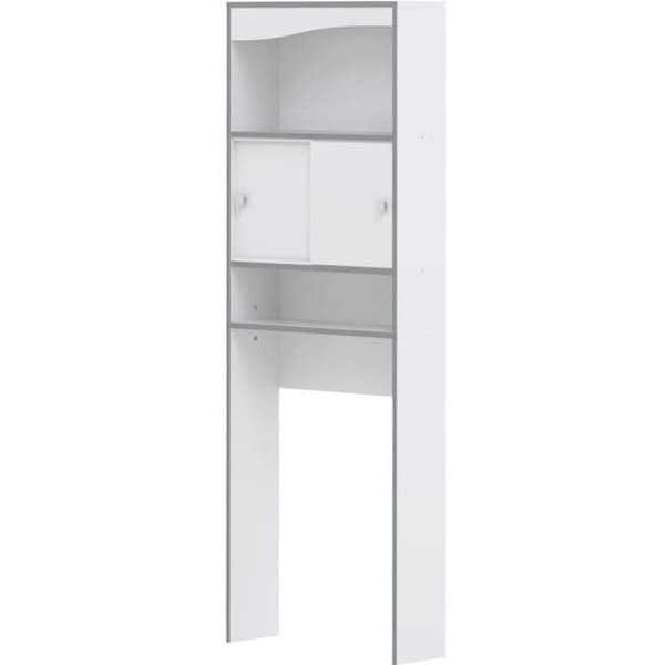 VESSA WC eller tvättmaskinsskåp - Vit och Taupe - 2 skjutdörrar + 3 nischer - B 64 x D 19 x H 178 cm - SYMBIOS
