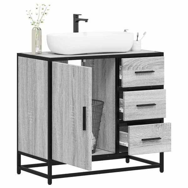 vidaXL skab til håndvask til badeværelse 65x33x60 cm grå sonoma-eg