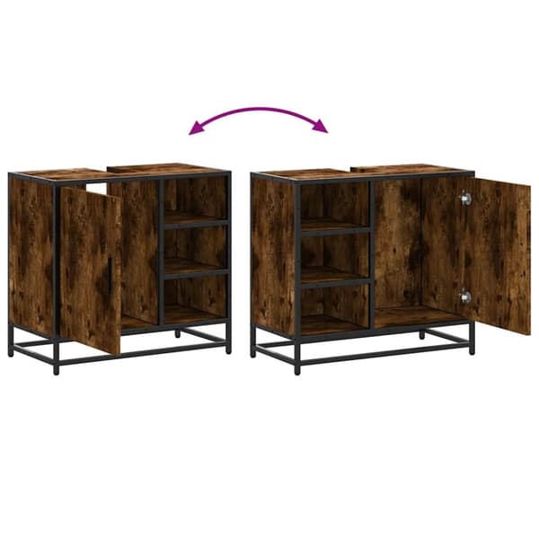 vidaXL skab til håndvask til badeværelse 65x33x60 cm røget egetræ