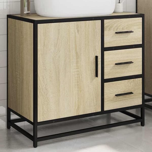 vidaXL underskab til badeværelse 65x33x60 cm konstrueret træ sonoma-eg