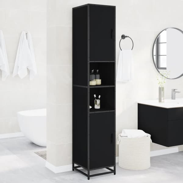 vidaXL badeværelsesskab 35x37,5x188,5 cm konstrueret træ og metal sort