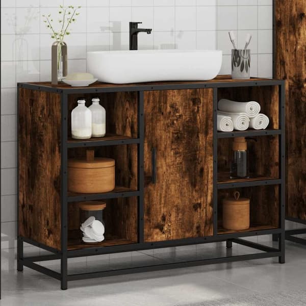 vidaXL Servantskap røkt eik 80x33x60 cm konstruert tre