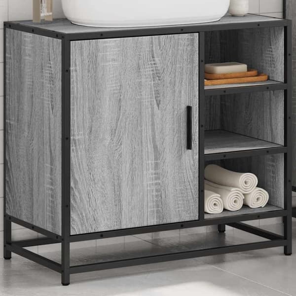 vidaXL skab til håndvask til badeværelse 65x33x60 cm grå sonoma-eg
