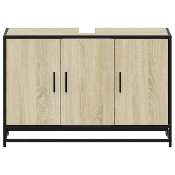 vidaXL skab til håndvask til badeværelse 90x33x60 cm sonoma-eg