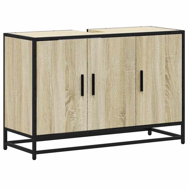 vidaXL skab til håndvask til badeværelse 90x33x60 cm sonoma-eg