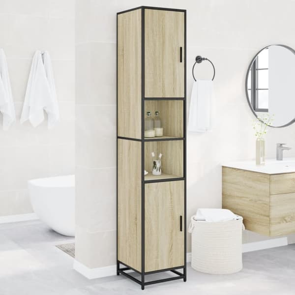 vidaXL Baderomsskap sonoma eik 35x37,5x188,5 cm konstruert tre metall