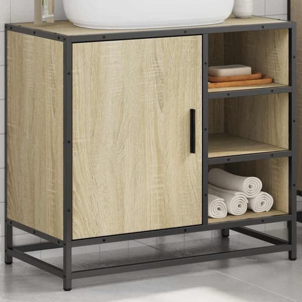 vidaXL underskab til badeværelse 65x33x60 cm konstrueret træ sonoma-eg