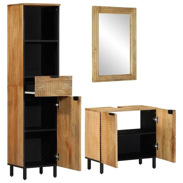 vidaXL Baderomsskapsett 3 deler brun heltre mango
