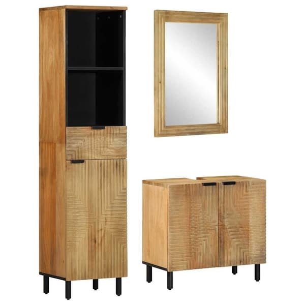vidaXL Baderomsskapsett 3 deler brun heltre mango