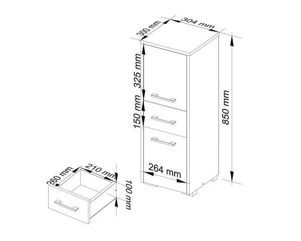 BADRUMSSKÅP FIN SÄNKA 30 2D 1D 85cm PK DUBB SONOMA / VIT