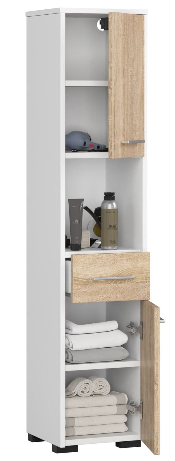 REGALE BADRUM FIN STÄLL 30 2D 1S 1H 140cm PK VIT / SONOMA