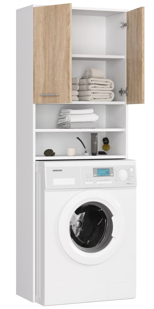 REGALE BADRUM FIN SÄNGBORD 2D TVÄTTMASKIN VIT / SONOMA