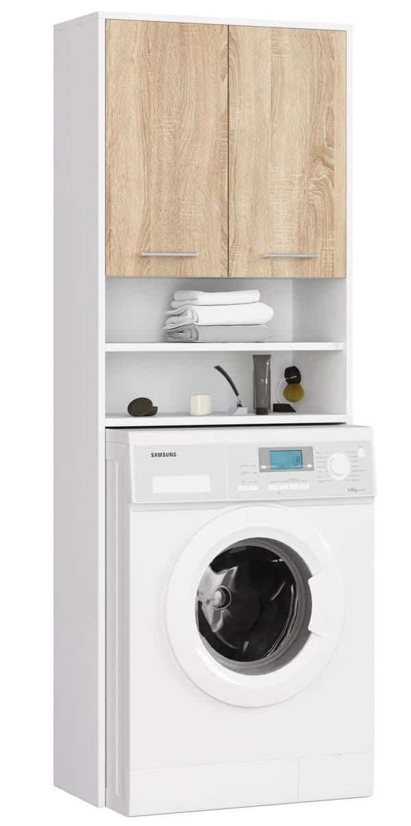 REGALE BADRUM FIN SÄNGBORD 2D TVÄTTMASKIN VIT / SONOMA