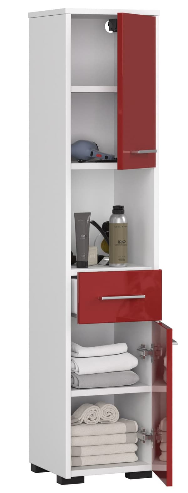 REGALE BADEVÆRELSE FIN SKAB 30 2D 1S 1W 140cm PK RØD GLANS
