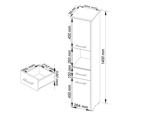 REGALE BADEVÆRELSE FIN SÆBE 30 2D 1S 1W 140cm SORT GLAT