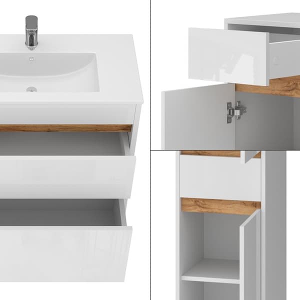 Detmold möbelset, set om 5, blank vit/gyllen ek, gyllene ek, Vicco