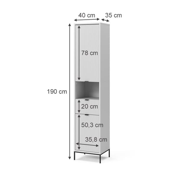 Badskåp Eliza, 40x190 cm med dörrar och låda, Vit, Vicco