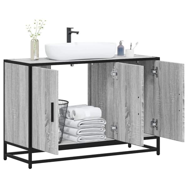 vidaXL skab til håndvask til badeværelse 90x33x60 cm grå sonoma