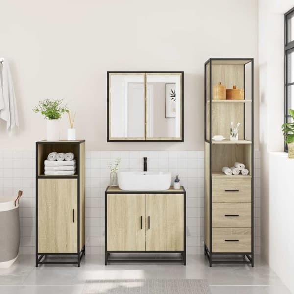 vidaXL badeværelsesskab 35x37,5x166 cm konstrueret træ sonoma-eg