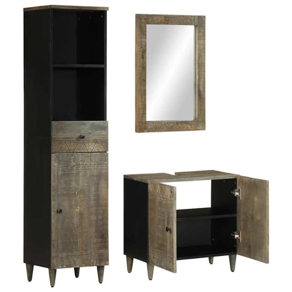 vidaXL Baderomsskapsett 3 deler heltre mango