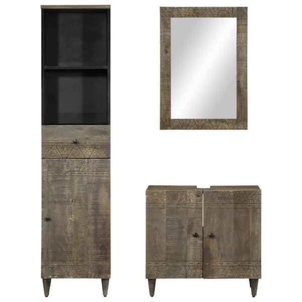 vidaXL Baderomsskapsett 3 deler heltre mango
