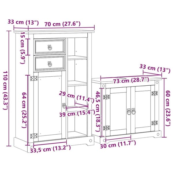 vidaXL Baderomsskap 2 stk Corona heltre furu