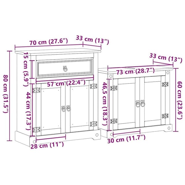 vidaXL Baderomsskap 2 stk Corona heltre furu